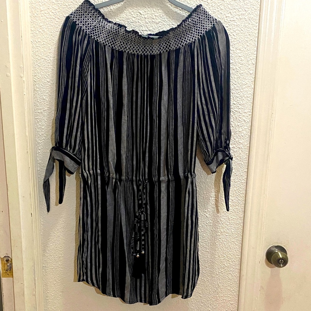 Blue Island Black and Gray Striped dress